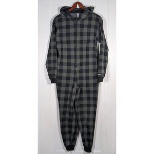 Fabletics Womens Small Cozy Fleece Hooded One Piece Everpine Green Buffalo Plaid